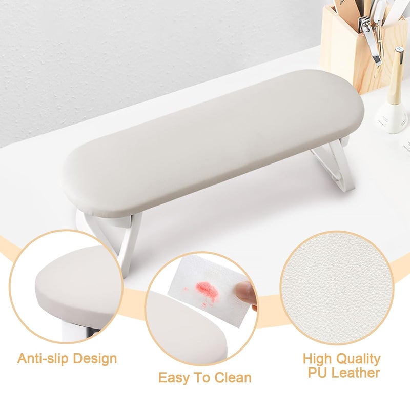 Subay Nail Arm Rest, Foldable PU Leather Nail Hand Rest for Acrylic Nails Cushion Hand Holder, Nail Hand Pillow Nail Art Accessories Tool for Nails Tech Manicure Pedicure Salon Home Use - Light Gray - Image 4